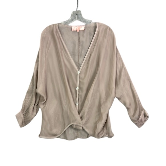 Scandal Italy One Size Sheer Long Sleeve Lightweight Elegant Women's Tan Blouse - Picture 4 of 14